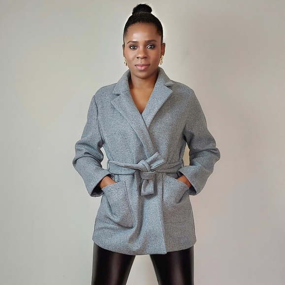 NWT double breasted Belted Jacket Coat grey Small / Medium Runs big - Picture 2 of 7